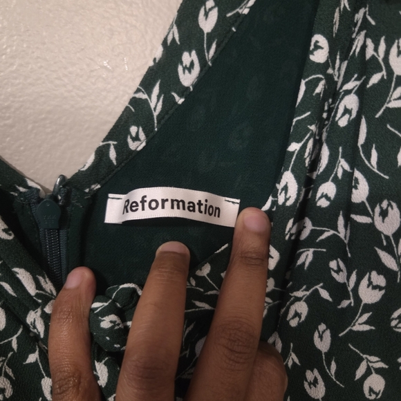 Reformation Women's Harper Whimsical Fairy Floral Forest Green Midi Dress. SZ 2 - Picture 5 of 11